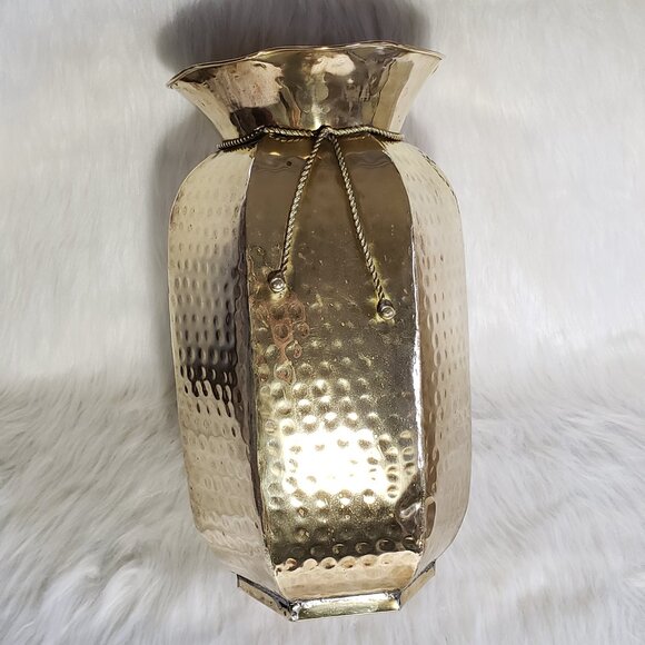 1990's Vintage MCM Decor Handmade India Hammered Rope Brass Urn Style Vase - Picture 2 of 16